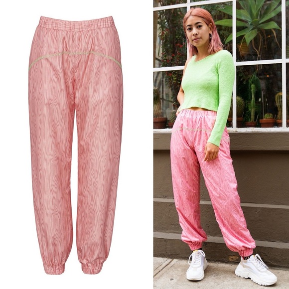 Sandy Liang Womens Pink Taffeta Waves Print Lightweight Jogger Pants Size 6 - Picture 1 of 13